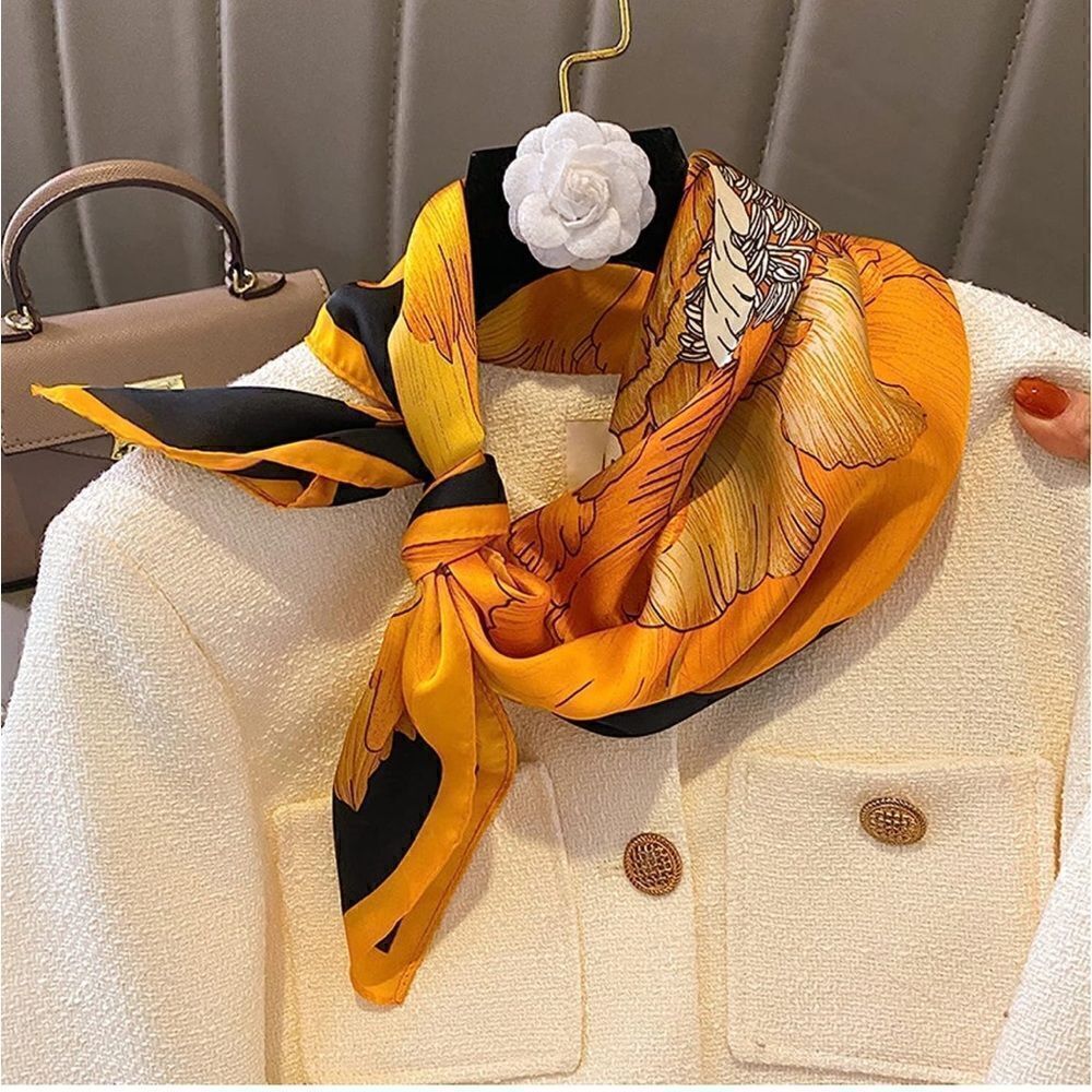 Yellow Floral Silk Scarf